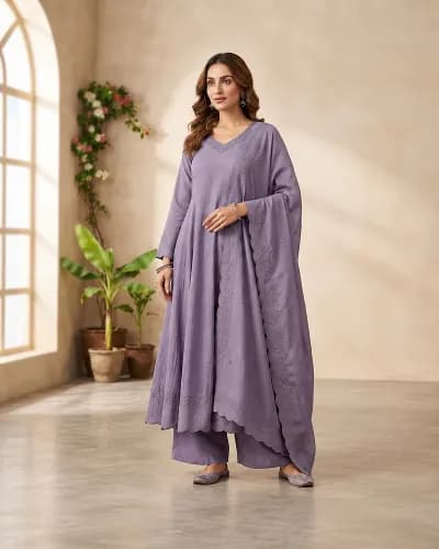 Lavender Mal Chanderi Anarkali Kurta Set
