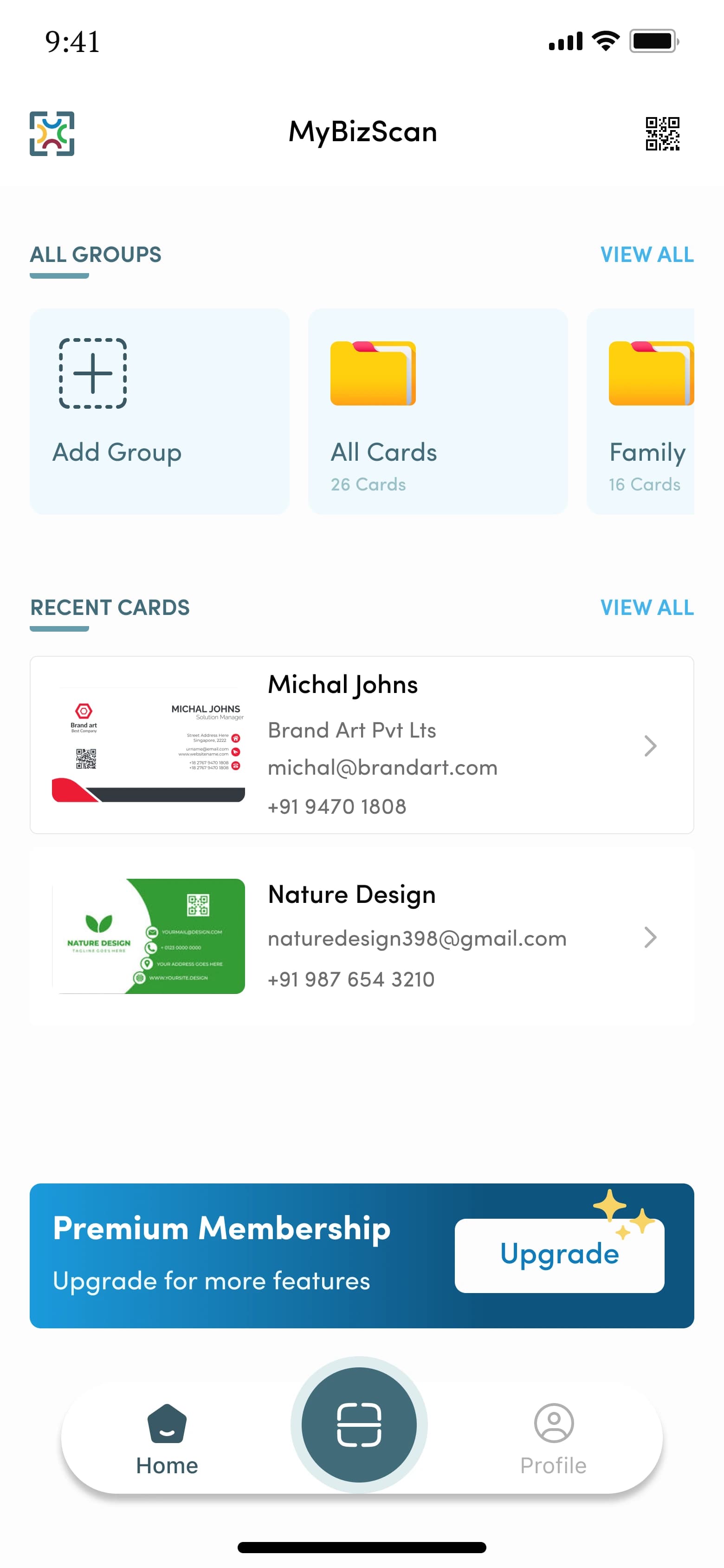 MyBizScan app screen 1