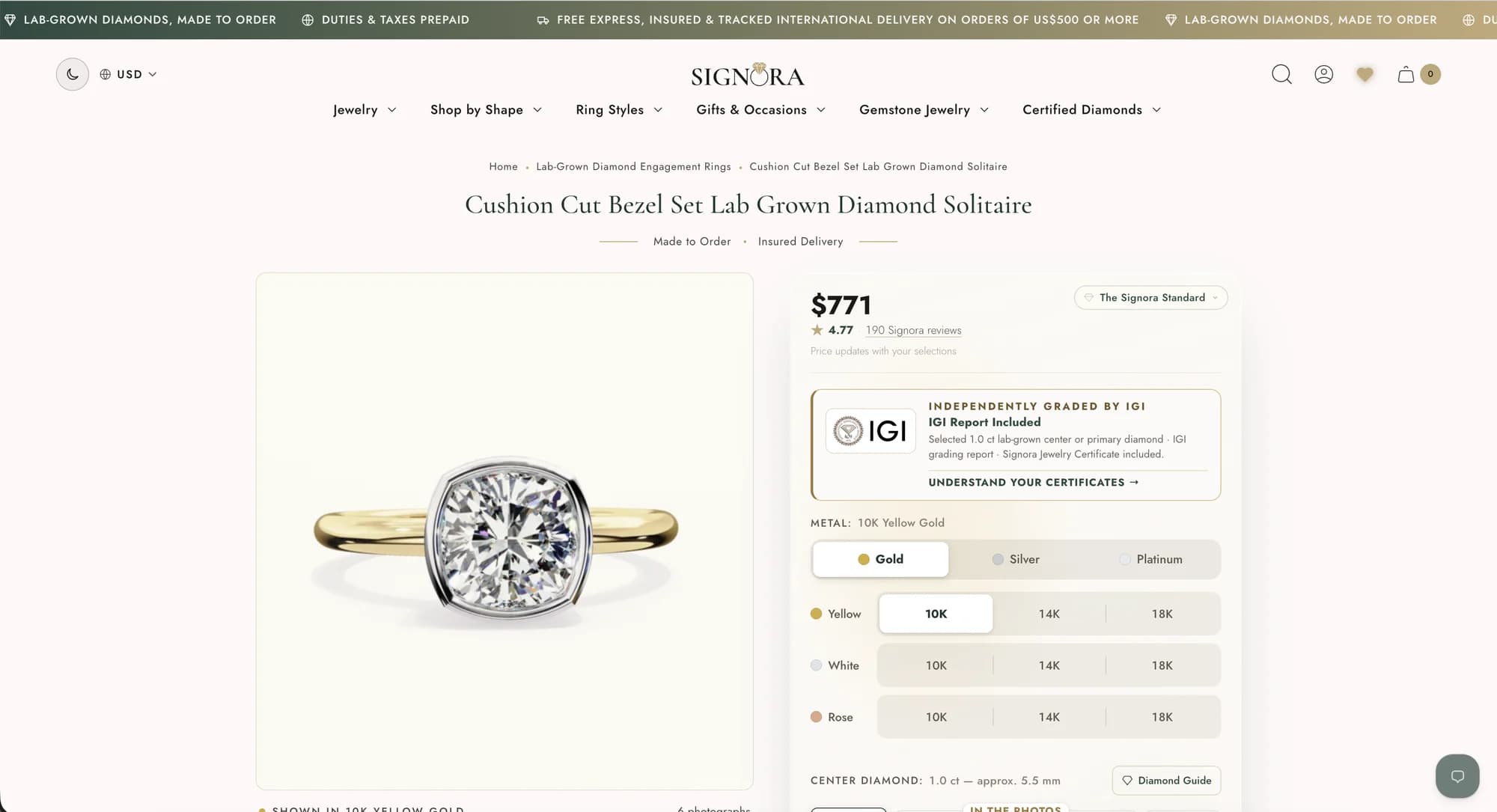 Signora product page after DCPL's custom Shopify development