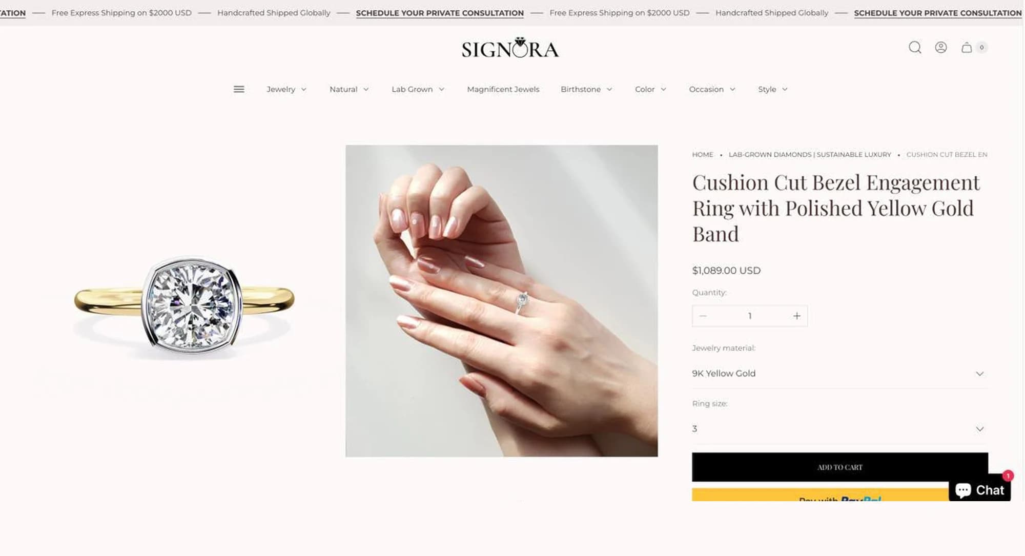 Signora product page on a standard Shopify theme